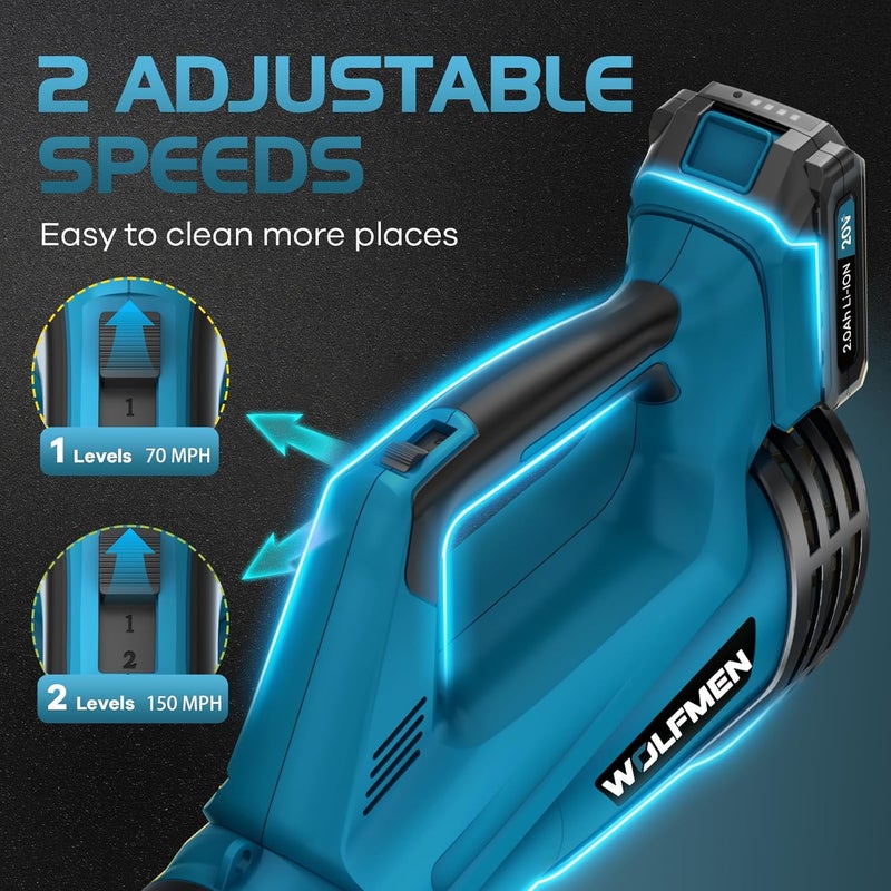 WOLFMEN Leaf Blower, Electric Cordless Leaf Blower with 2 Batteries and Charger, 2 Speed Mode, Lightweight Leaf Blowers for Blowing Leaves, Lawn Care, Patio Cleaning and Dust - Image 3